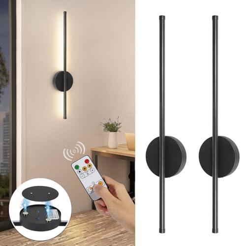 TaoFiaCo 60CM LED Aplique de Pared Interior Recargable Negro - Lámpara de Pared con Mando a Distancia 3 Temperaturas de Color - Luz de Pared LED con Batería Inalámbrica para Salón Dormitorio 2 Piezas