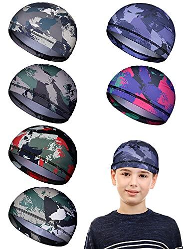 Geyoga 6 gorras de calavera para niños y jóvenes, gorra de calavera de fútbol para debajo del casco, gorra absorbente de hockey, accesorios para casco de fútbol americano, Colores mixtos, 5- 10 años