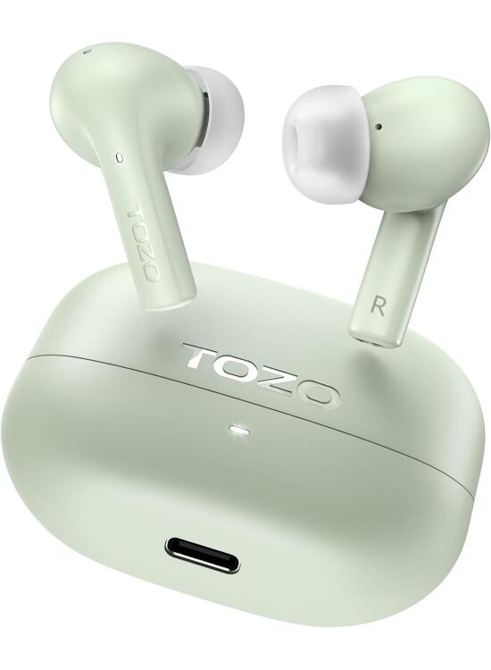 TOZO E2 Auriculares Inalámbricos Bluetooth 5.3 con ORIGX Acústico ENC Llamada Ultraligero EQs Ajuste Gaming Modo 30H Reproducción USB Tipo C Nergo (Verde)