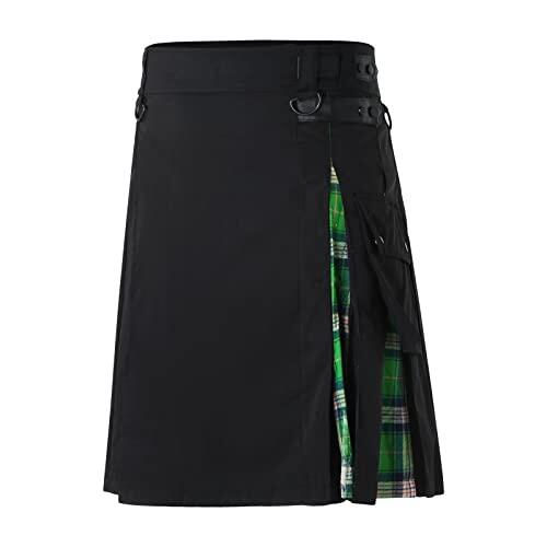 Falda escocesa para hombre Vintage Kilt Gothic Punk Moda Faldas de Bolsillo Ropa Escocesa Falda plisada a cuadros Nueva Individualidad Vintage Falda de hombre Falda escocesa para hombres, verde, M