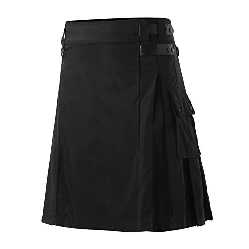 Falda escocesa para hombre Vintage Kilt Gothic Punk Moda Faldas de Bolsillo Ropa Escocesa Falda plisada a cuadros Nueva Individualidad Vintage Falda de hombre Falda escocesa para hombres, gris, M