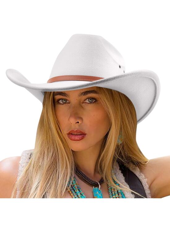 DRESHOW Sombrero de Vaquero para Mujers y Hombres Sombrero de Vaquera Western Clásico con Cinturón de Hebilla Sombrero de Enrollado de ala Ancha Grande Fedora para Unisex