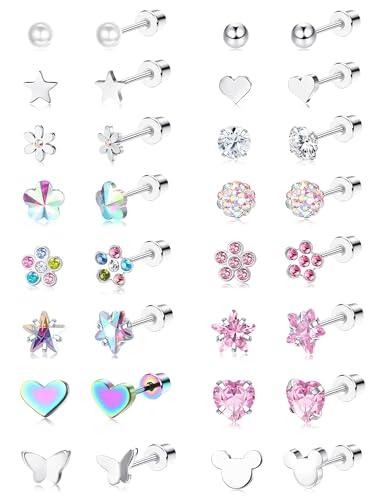 YADOCA 16 Pares Pendientes Hipoalergénicos de Acero Inoxidable 316L Para Niñas y Niños - Con Espalda Plana Con Rosca - Regalo de Joyería Mujer Multicolor Rosa, A