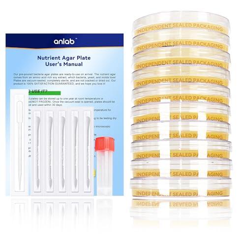 anlab™ Nutrient Agar Petri Dishes Science Project Kit | Pre-Poured Agar Plates and Cotton Swabs for Science Experiments | Bacteria Science Kit - Sealed Separately (10)