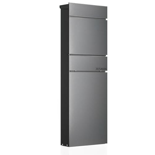 Wiltec Buzón de pie Antracita con Compartimento para periódico 395 x 142 x 1150 mm de Acero, buzón de Correo Apartado de Correos con Espacio para el Diario y 2 Llaves