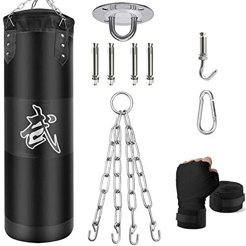 ZERUIDM Saco de Boxeo Set Colgante, Saco Boxeo Sin-Relleno para Adult y niño, Sacos de Kick Boxing Bag con Gancho, Cadena, Vendaje, Sacos de Boxe Pesado para MMA Muay Thai Karate Taekwondo