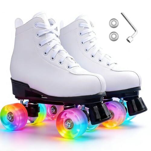 ERNAN Patines LED, Patines 4 Ruedas,Patines En Paralelo Niña/Mujer,4 Ruedas Hombre,Top Alto Clásico PatinesSobreRuedas Adulto,Adecuado para Principiantes (White, 40)