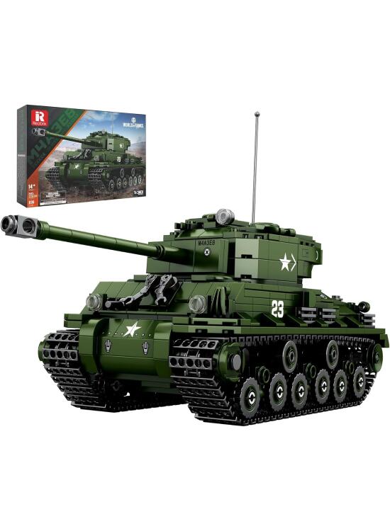 Reobrix M4A3E8 Sherman Juego de tanques de construcción, conjunto de bloques de construcción de tanques armados de la Segunda Guerra Mundial 77030, productos autorizados World of Tanks, regalo para