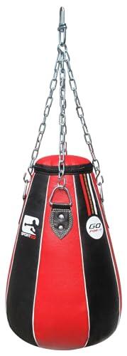 Sporteq Saco de boxeo de cuero para maíz, saco de boxeo resistente para artes marciales, gimnasio, entrenamiento de fuerza (rojo/negro)
