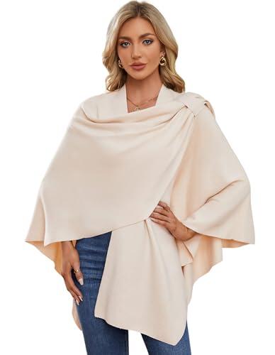 PULI Chal tipo poncho con frente cruzado para mujer, elegantes chales tejidos finamente drapeados, capa de punto para vestido de noche, chales para boda, 1-Beige, Talla única