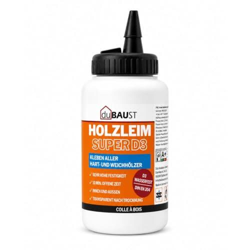 dubaust WOD24 - Pegamento para madera D3 de secado rápido, resistente al agua, para madera dura y madera blanda, color blanco – transparente después del endurecimiento (1, botella de 500 g)
