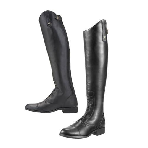 JIAYUTOO Las Mujeres Botas Ecuestres Retro PU Botas De Cuero De Caballero Con Cremallera Trasera Al Aire Libre De Gran Tamaño De Encaje Hasta Las Carreras De Caballos Botas De Montar (Black,44)