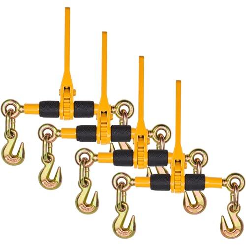 VEVOR Tensor de trinquete para cadena de amarre de 6,3-8 mm carga de trabajo segura 1180 kg 4 unidades con 2 ganchos de agarre, fijaciones para cadena de transporte, remolque, camión de plataforma