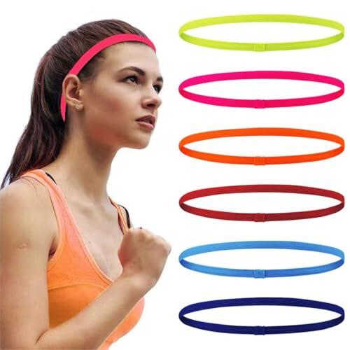 Diadema Deportiva Fina, 6 Unidades de Diademas Elásticas Antideslizantes, de Silicona, Delgadas, Elásticas, Antideslizantes, para Mujeres, Hombres, Niñas, Niños, 6 Colores