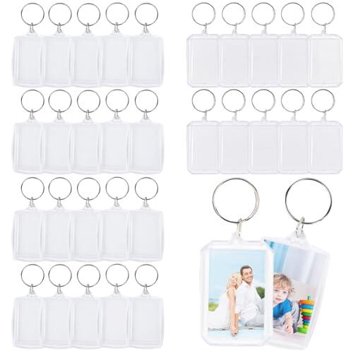 RAFIYU 30 Piezas Llaveros Acrílicos Transparentes, Llaveros Personalizables Foto en Blanco, Llaveros Doble Cara Regalo para Pareja y Familia Aniversario Cumpleaños