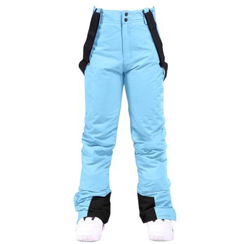 HOTIAN Pantalones de esquí para mujer, pantalones con tirantes, cálidos, impermeables, resistentes al viento, con esquís desmontables, pantalones de nieve, azul, M