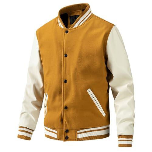 ZH8FCHAN Chaqueta universitaria masculina béisbol chaqueta bombardera liviana (Yellow,XL)