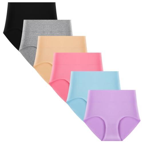 Lohhbve Ropa Interior de algodón de Mujer de Mayor tamaño,Bolsa de Ropa Interior de Cintura Alta,Suave de Color sólido,absorción de Humedad y sudoración 6 Juegos