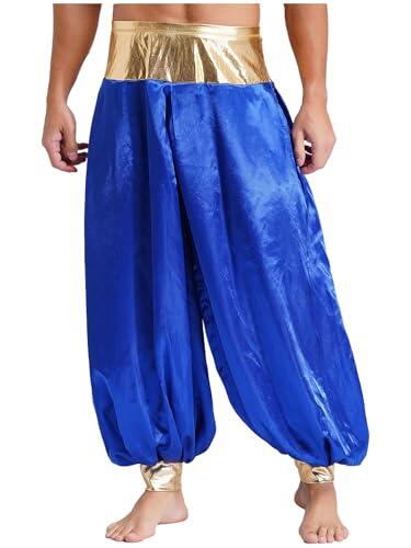 Nyeemya Disfraz de Princípe para Hombres Adulto Pantalones Anchos de Príncipe Árabe Pantalones Bombacho Danza Disfraz de Fiesta Halloween Carnaval S-4XL Azul Real M