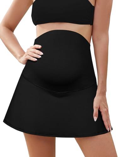 SHEKINI Faldas con volantes de maternidad falda deportiva de cintura alta sobre el vientre faldas pantalones cortos interiores, Negro , S