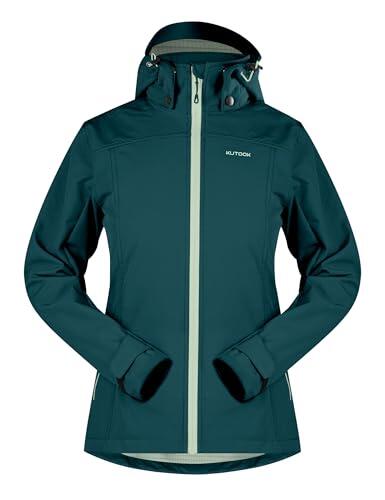 KUTOOK Chaqueta Impermeable Mujer Cortavientos Nieve Ropa Invierno Esqui Running Senderismo Deportes Camping Bicicleta Verde Oscuro S