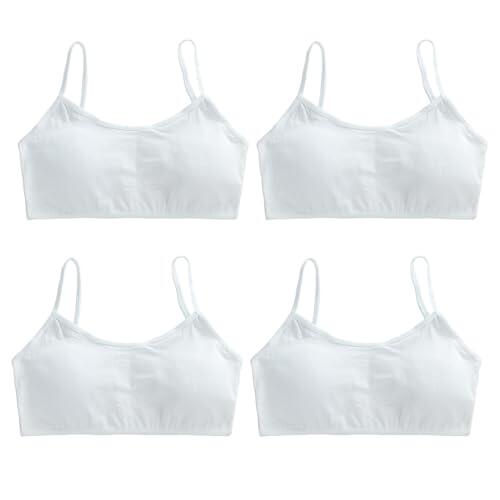 FUIPVGI 4 Piezas Sujetador Sin Costuras Niña Algodón Top Deportivo Niña Sujetador Deportivo Ropa Interior con Almohadillas Removibles, Sujetador de Entrenamiento para Niñas 8 a 16 Años (Bianco)