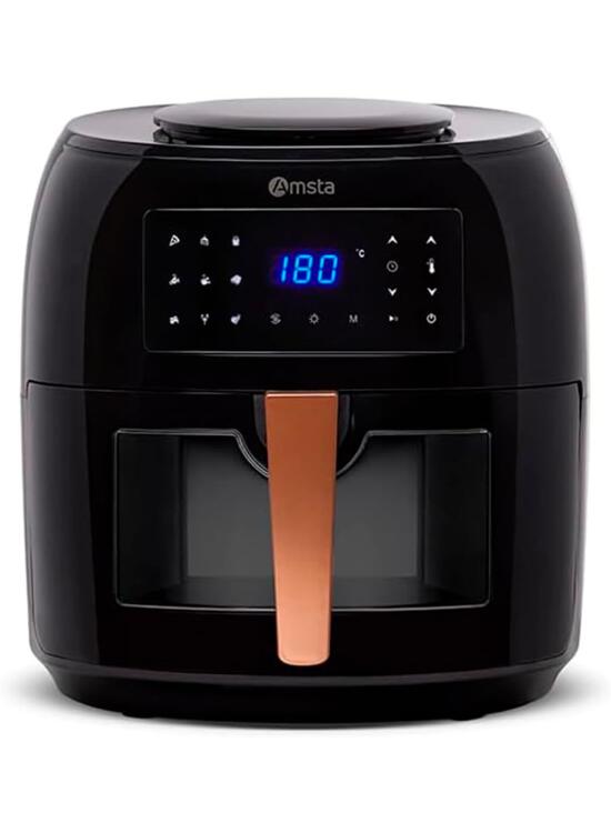 AMSTA Freidora de Aire Sin Aceite 7.5L | 1800W | Panel Digital, 9 Programas, Ventana Transparente, Temporizador, Apagado Automático, Temperatura Ajustable