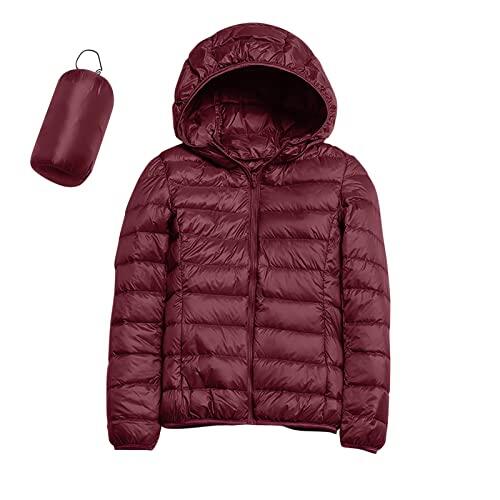 riou Chaqueta de Plumón Ligera para Mujer Invierno Chaqueta Acolchada Abrigo de Entretiempo con Puños Cálido Manga Larga Hoodie Chaqueta Deportiva con Capucha al Aire Libre
