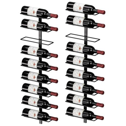 Estante para vino de pared para 18 botellas - Estante para vino de pared de metal para botellas de vino, licor y champán, soporte de exhibición de almacenamiento de vino resistente para bar en casa