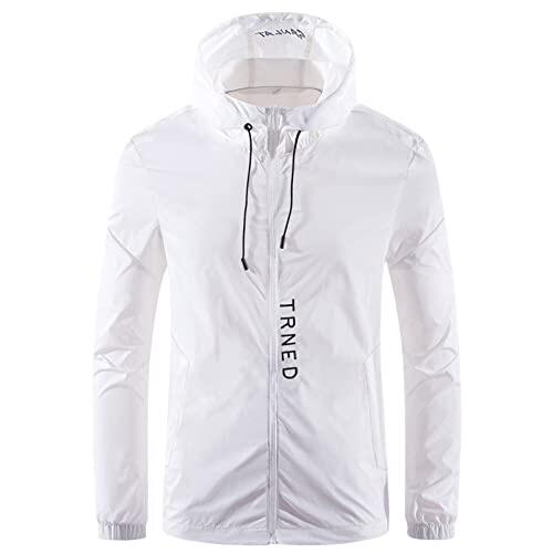 Caxndycing Chubasquero para bicicleta para hombre, fino, transpirable, chaqueta de lluvia de un solo color, impermeable, ligera, chaqueta softshell deportiva, cortavientos informal, Blanco, XL