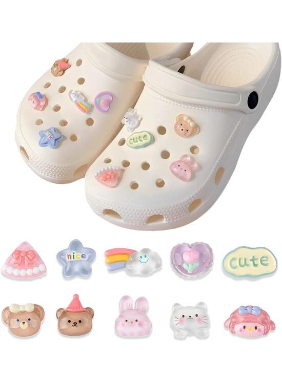 10 Piezas Adornos para Zapatos, Adornos para Zapatos de sandalias de zueco para Zapatos y Pulseras de Niñas, Regalos de Fiesta, Cloruro de Polivinilo