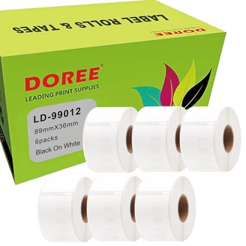 DOREE 6 Rollos 99012 S0722400 Etiquetas de dirección, 36 mm x 89 mm, compatibles con las impresoras Dymo LabelWriter 4XL, 320, 330, 400, 450, 450 Duo, 450 Turbo.