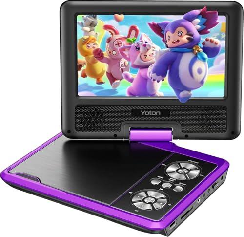 Yoton DVD Portatile 9,5" Viola, Bambini Auto, Schermo 7,5", Batteria 6H