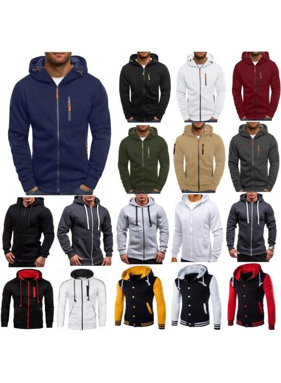 2024 Chaqueta con Capucha Hombre de Ropa Estilo Deportivo Sudadera Cierre de Cremallera Abrigo Casual de Cuello Elevado Extragrande Otoño Invierno Hombres Ajuste Casual Abrigo Color sólido Blusas