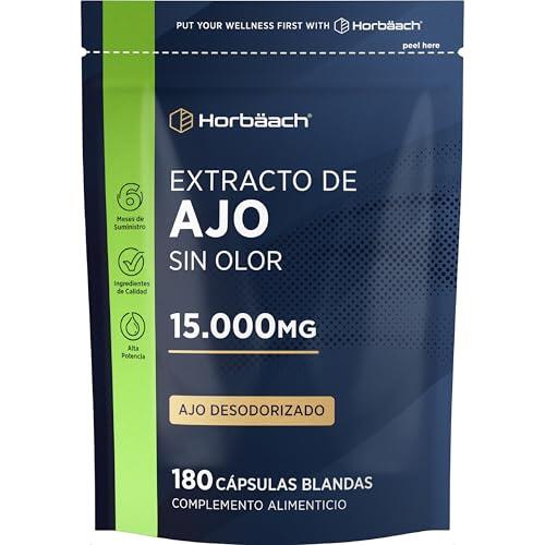 Ajo Cápsulas 15000mg | 6 Meses de Suministro - 180 Perlas | Extracto de Ajo - Fuente de Alicina | Alta Resistencia | Horbaach