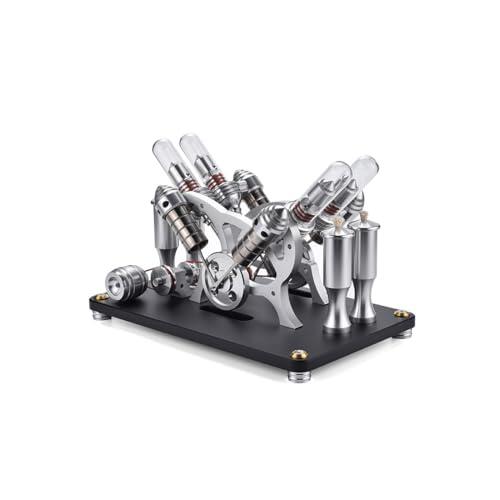 HOPBLOCK Motor Stirling Engine, metal de arranque V4 4 cilindros Stirling Motor Modelo, Motor de combustión externa Stirling Motor Kit de construcción de juguete educativo