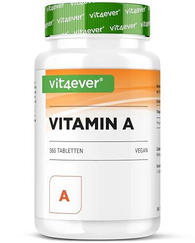 vit4ever Vitamina A - 10.000 UI (3.000 µg) - 365 Comprimidos - Alternativa a Cápsulas - Acetato de Retinilo de Alta Dosificación - Sin Aditivos no deseados - Ojos, Piel, Sistema Inmunitario - Vegano