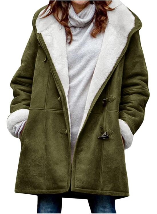 HAOLEI 2024 Abrigos Mujer Invierno,Chaqueta Mujer Invierno con Capucha Casual Caliente Chaqueta Polar Mujer con Hebilla de Cuerno Moda Color Sólido Cardigan Abrigos con Bolsillos Cálido Parka