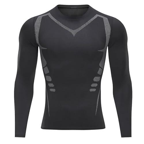 Smatstyle Camiseta Compresion Hombre Base Layer para Correr Transpirable Secado Rápido Camiseta Entrenamiento de Manga Larga para Entrenamiento Fitness (FR/ES, Letras, M, Regular, Regular, Negro)