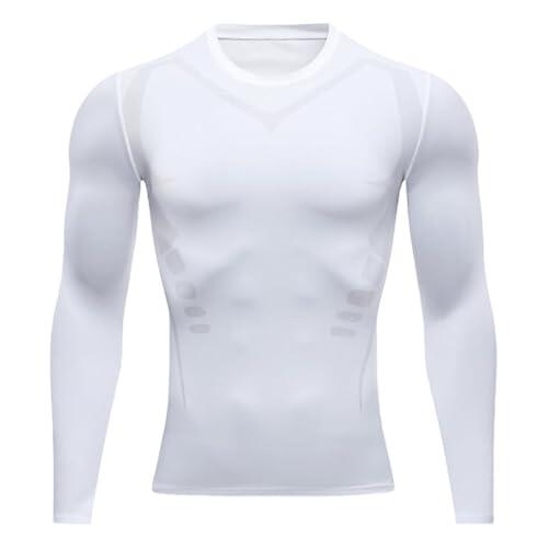 Smatstyle Camiseta Compresion Hombre Base Layer para Correr Transpirable Secado Rápido Camiseta Entrenamiento de Manga Larga para Entrenamiento Fitness (FR/ES, Letras, M, Regular, Regular, Blanco)