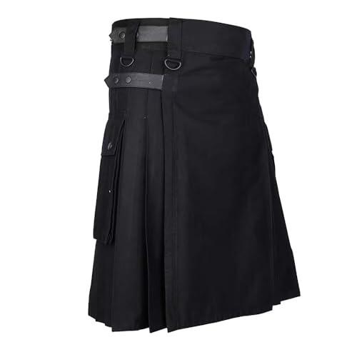 BaronHong Tartán Utility Kilts - Kilt para hombre con correa y bolsillos grandes de carga, Negro (piel), L