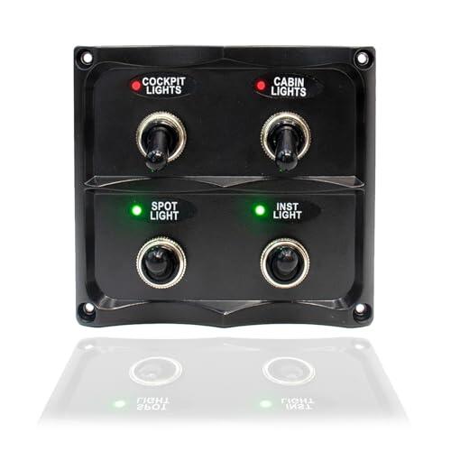 Panel interruptores marino 4 vías IP67 12/24V con LED bicolor ON/OFF, para barco, velero, lancha, semirrígido, jetski | BAYWATT (TSP4W)
