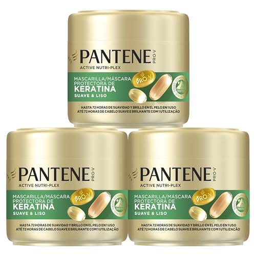 Pantene Pro-V Suave Y Liso Mascarilla Protectora De Keratina 3X300ml Para Pelo Encrespado Y Seco. Hasta 72H De Pelo Suave Y Brillante En Un Solo Uso