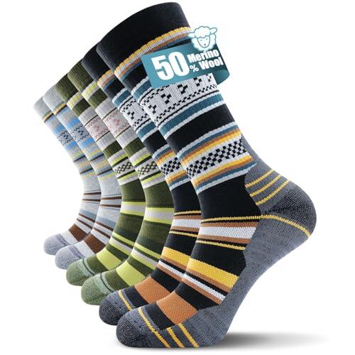 TANSTC Calcetines Térmicos de Senderismo para Hombre, Acolchados de Lana Merina, Transpirables para Correr, Ciclismo e Invierno, 3 Pares, Multicolor (Mix), Talla L