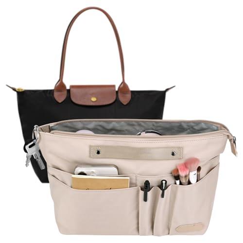 GADITIEK Organizador Bolsos, Organizador De Bolsos Poliéster con Llavero, Organizador Bolsos De Mujer para Bolsos Longchamp Le Pliage l,y Más... Tote Bag Organizer (Beige, L)