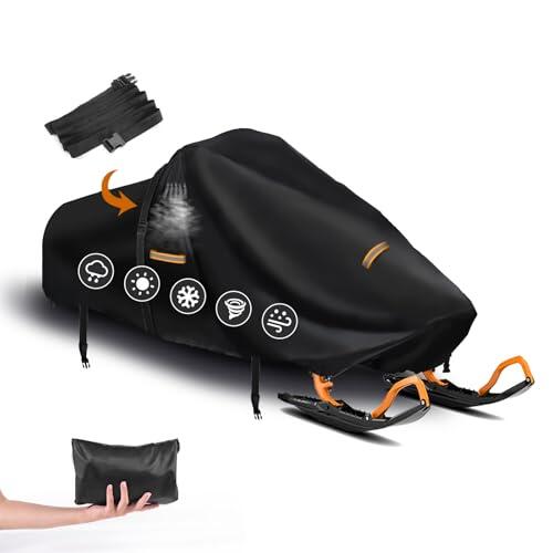 Funda para moto de nieve, tela Oxford 420D resistente con 2 hebillas resistentes al viento, rejillas de ventilación, cubierta de almacenamiento universal para motos de nieve para Polaris, Ski-Doo