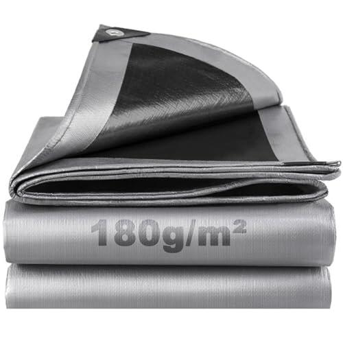 Lona Impermeable Exterior 3x6m, 180g/m² Lona de Protección Toldo Reforzado PE con Ojales, Duradera Resistente a Los Rayos UV Desgarros, Multiusos para Terrazas Muebles Jardín Piscina Coche Negro-Plata