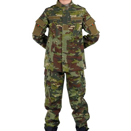 QIYUANT Niños Deportivo Ropa Táctica Conjuntos de Camiseta y Pantalones Airsoft Militar Camuflaje Primavera Verano Otoño Senderismo Caza Camping Combate (CP Verde/Chaqueta + Pantalones, 170)