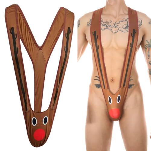 VemeFufu Tanga Mankini Borat Bañador Hombre Sexy Suspensorio V Sling de baño Traje de Fiesta Bikini String para Hombres Beachkini Playa Navidad Halloween 1 Pack A. Marrón