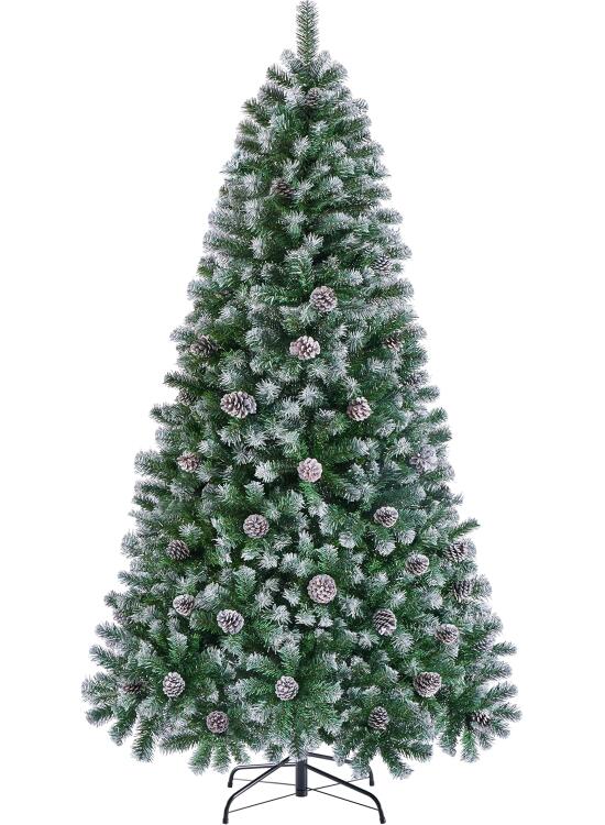 Yaheetech 183cm Árbol de Navidad Nevado Artificial 920 Puntas con 64 Frutas de pinos Soporte Metálico Plegable para Decoración Casa Oficina Fiestas Festivas